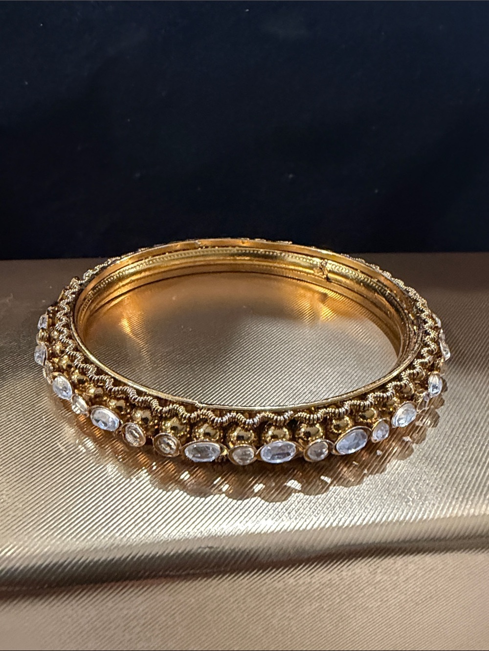Gold Tone Crystal-Embellished Women's Bangle Bracelet